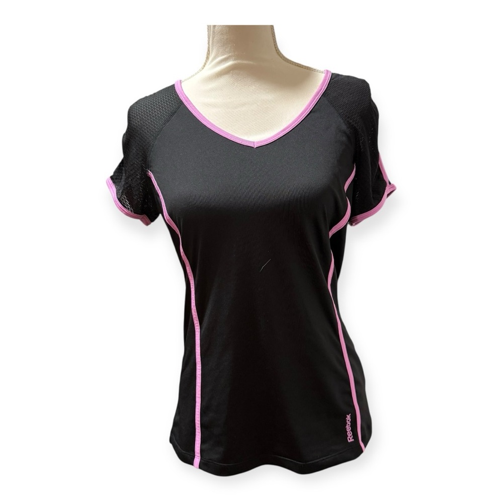 Reebok Women's Black‎ and Pink V-Neck Top